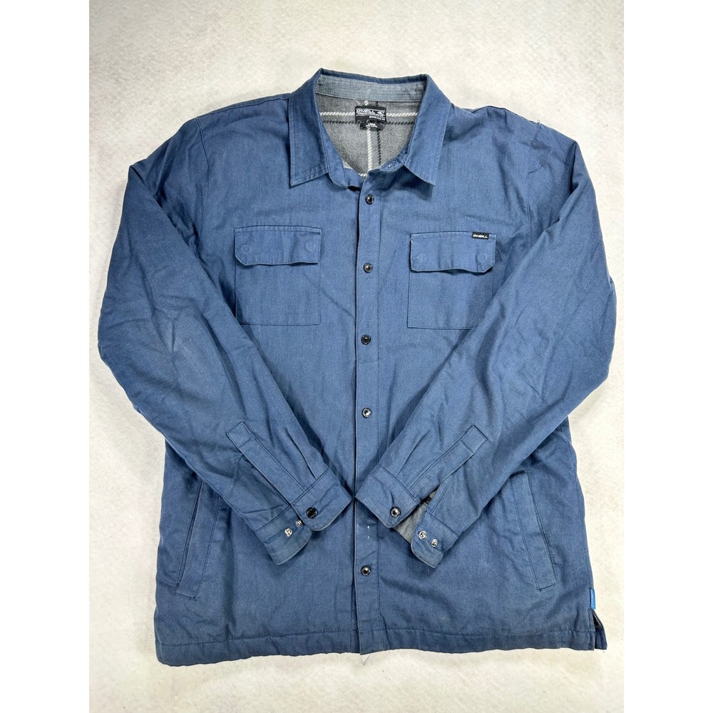 ONeill Mens Navy Blue Fleece Lined Snap Front Shirt Jacket Large Standard Fit